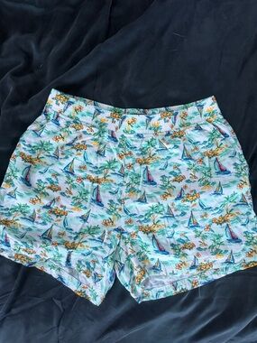 Caribbean Joe Light Blue Tropical Sailboat Print Shorts